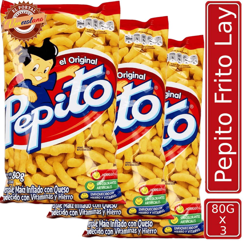 Pack de 3 Pepito 80g Frito Lay venezolano, disponible en Colombia