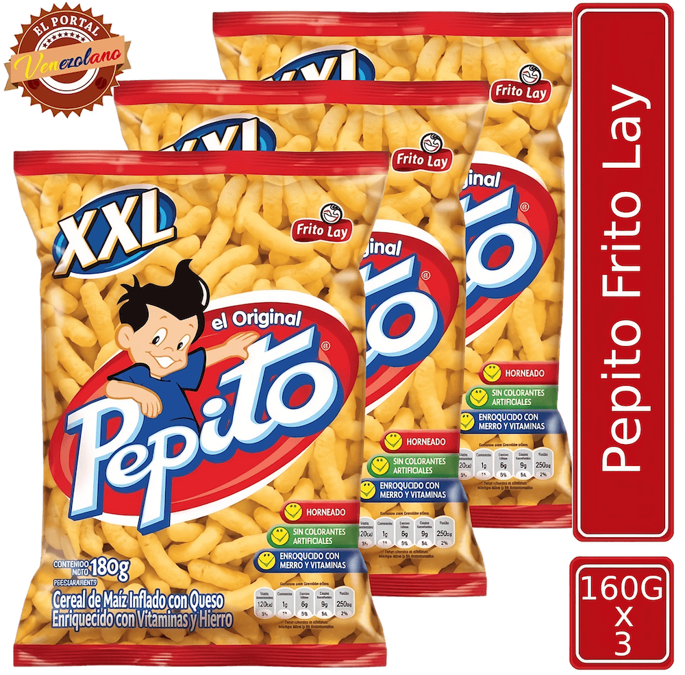 Pack de 3 Pepito XXL 180g Frito Lay venezolano, disponible en Colombia