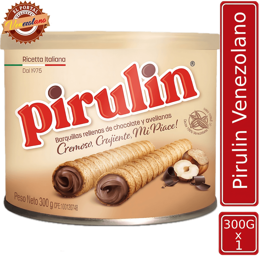 Pirulín en lata 300g venezolano, disponible en Colombia