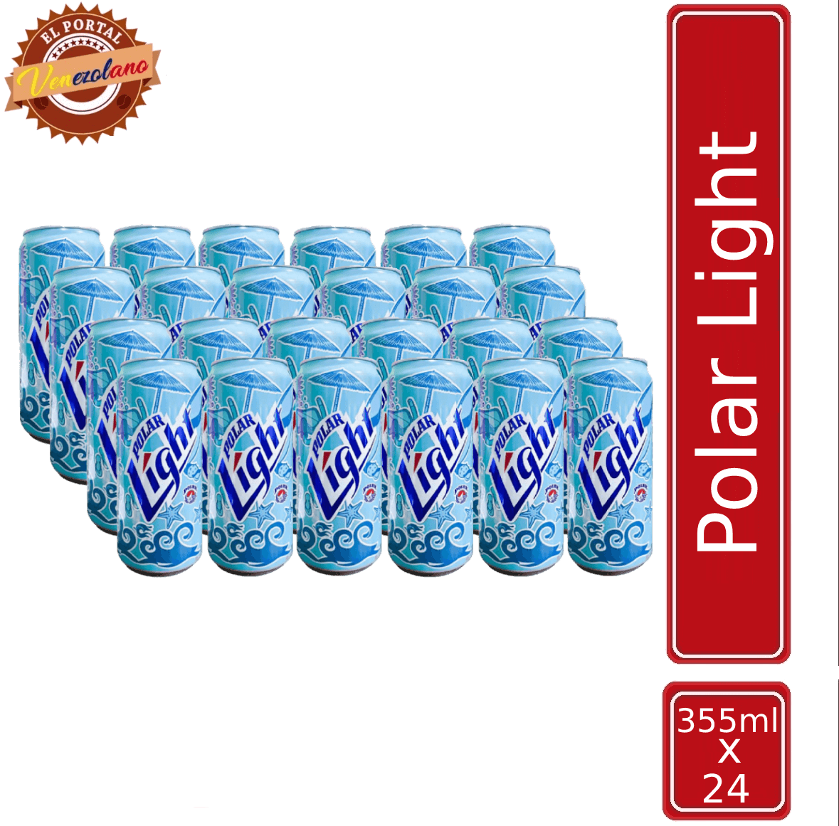 Pack de 24 cerveza Polar Light 355 ml venezolana, disponible en Colombia