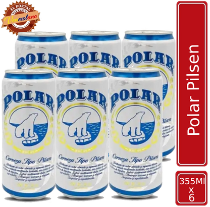 Pack de 6 cerveza Polar en lata 355 ml venezolana, disponible en Colombia