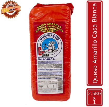 Bloque de Queso Amarillo Casa Blanca 2.5 Kg Venezuela