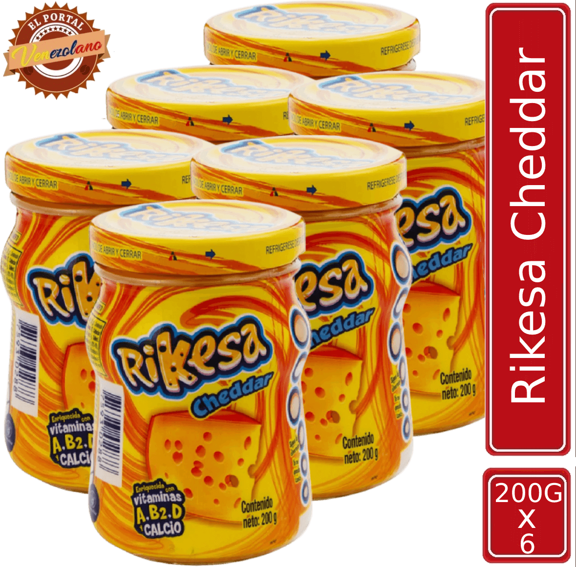 Pack de 6 Rikesa queso fundido cheddar 200g venezolano, disponible en Colombia