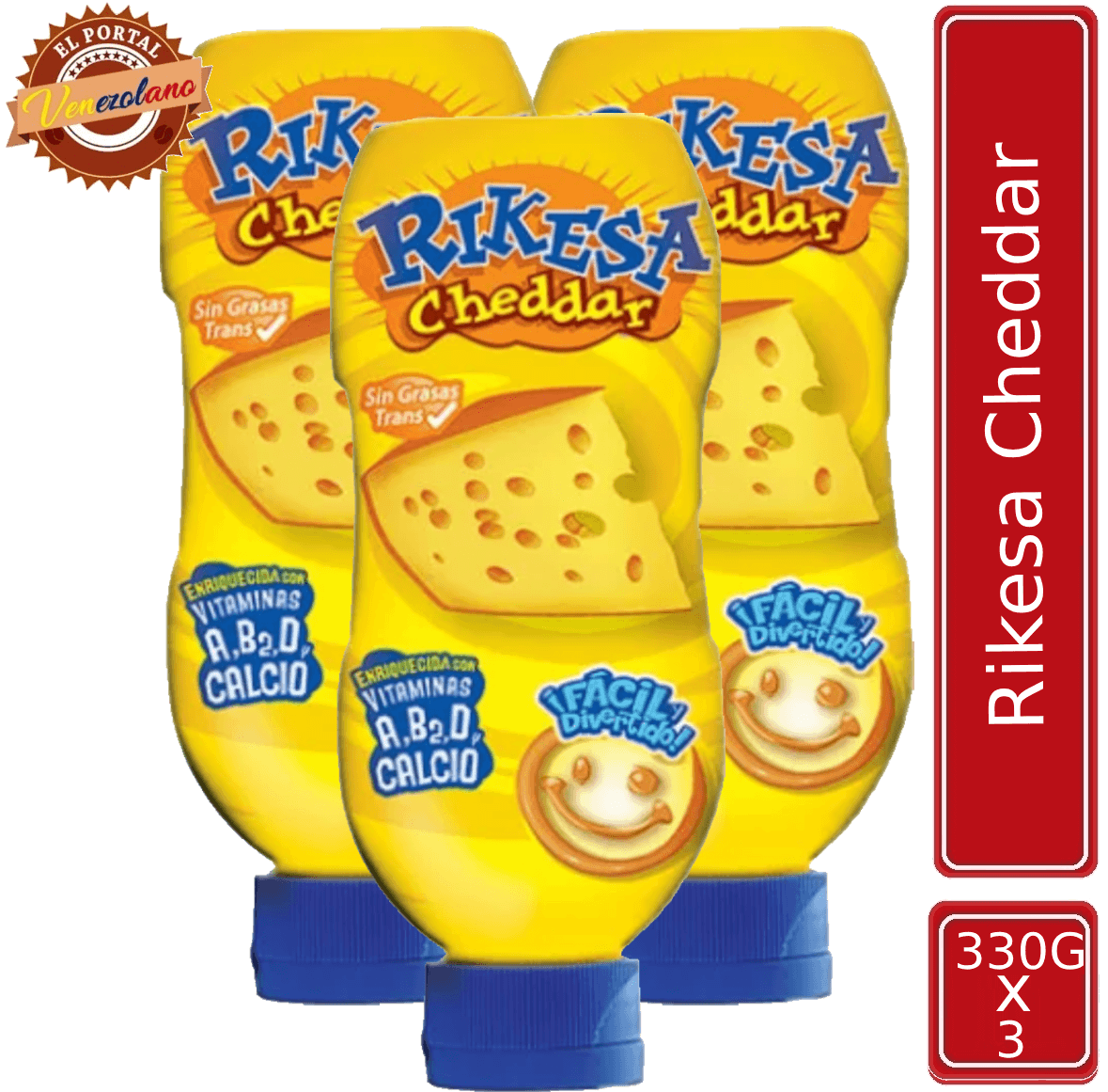 Rikesa Queso Fundido Cheddar 330g Frasco Platico X 3 Unidades