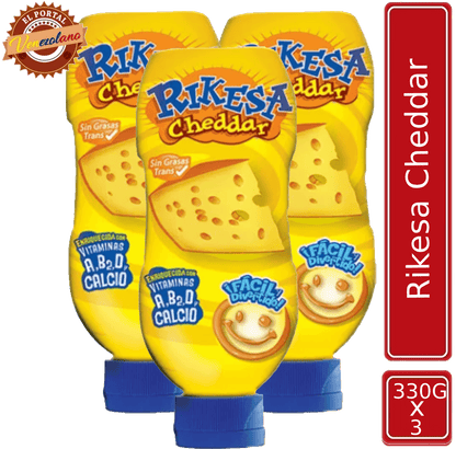 Rikesa Queso Fundido Cheddar 330g Frasco Platico X 3 Unidades