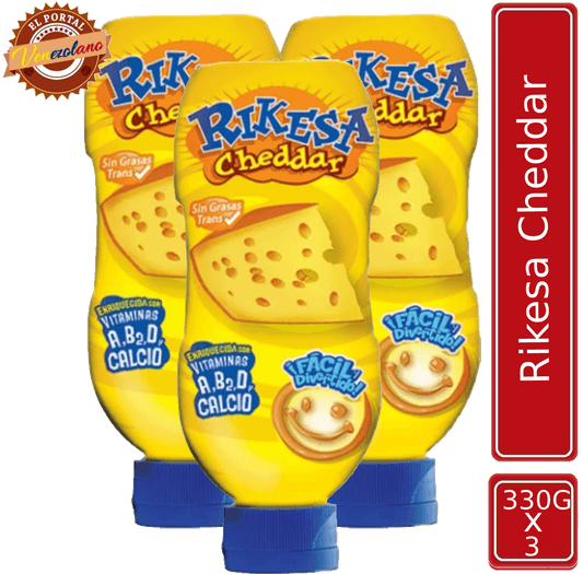 Rikesa Queso Fundido Cheddar 330g Frasco Platico X 3 Unidades