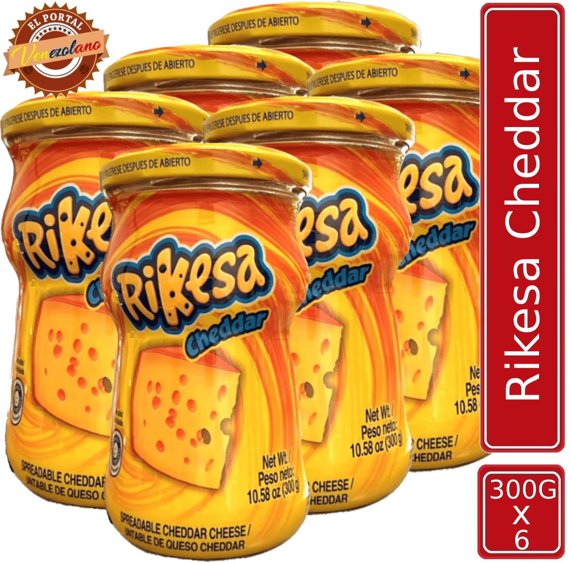 Pack de 6 Rikesa queso fundido cheddar 300g venezolano, disponible en Colombia