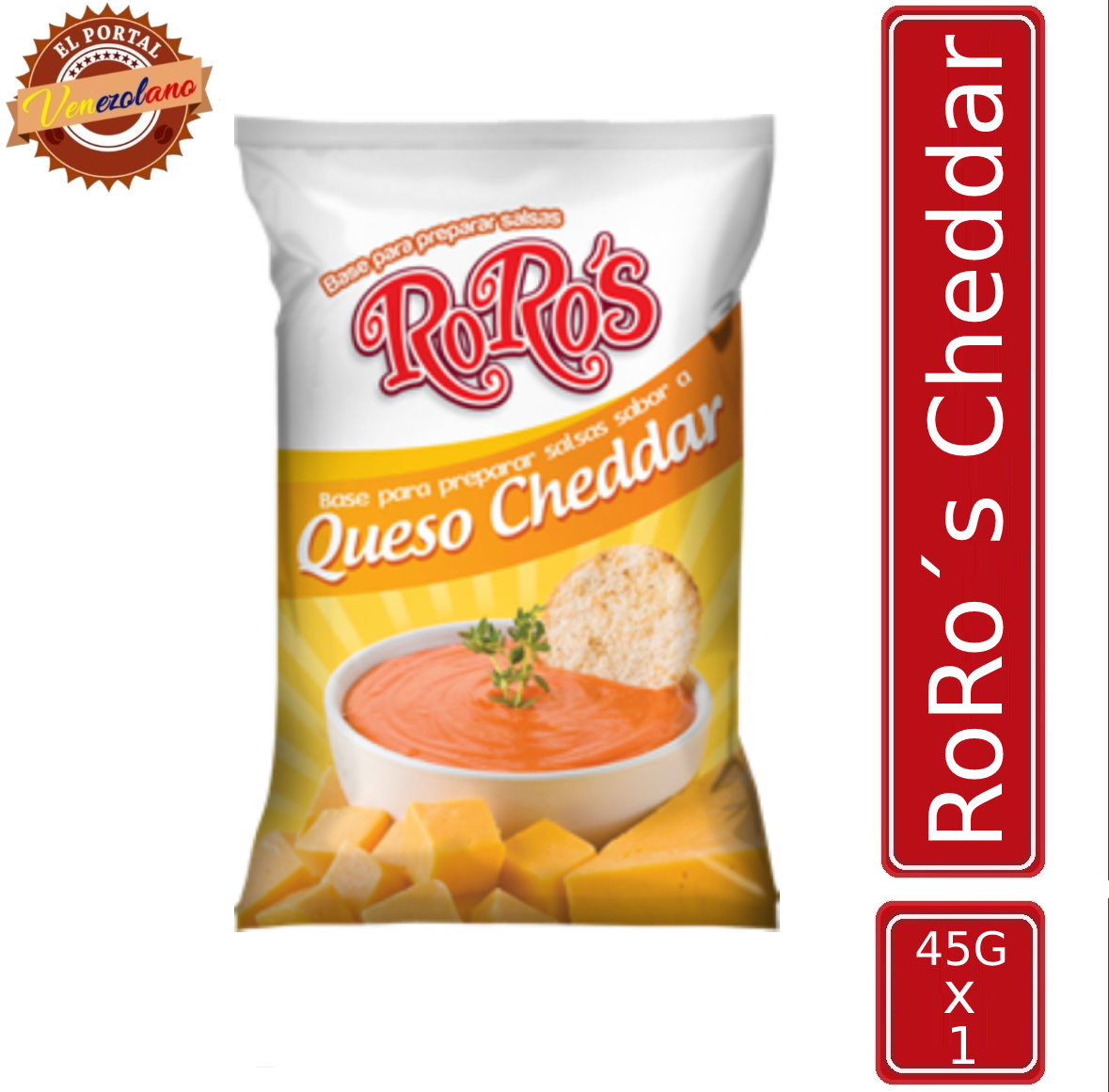 Base para salsas RoRo's cheddar 45g venezolana, disponible en Colombia