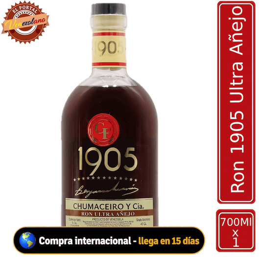 Ron ultra añejo 1905 venezolano, disponible en Colombia
