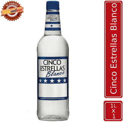 Ron Cinco Estrellas Blanco 1 litro venezolano, disponible en Colombia
