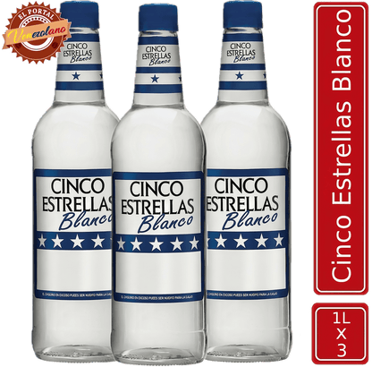 Pack de 3 ron Cinco Estrellas Blanco 1 litro venezolano, disponible en Colombia