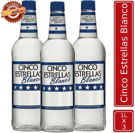 Ron Cinco Estrellas  Blanco 1L Venezuela x 3 Unidades