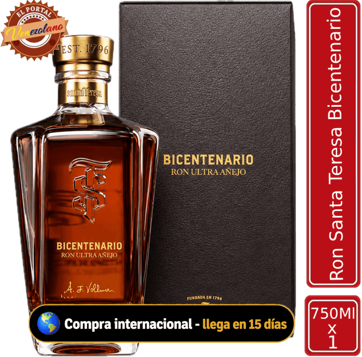 Ron Santa Teresa Bicentenario ultra añejo venezolano, disponible en Colombia