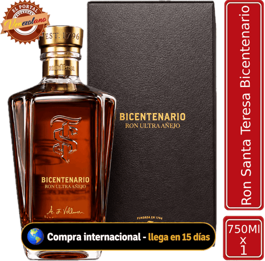 Ron Santa Teresa Bicentenario ultra añejo venezolano, disponible en Colombia