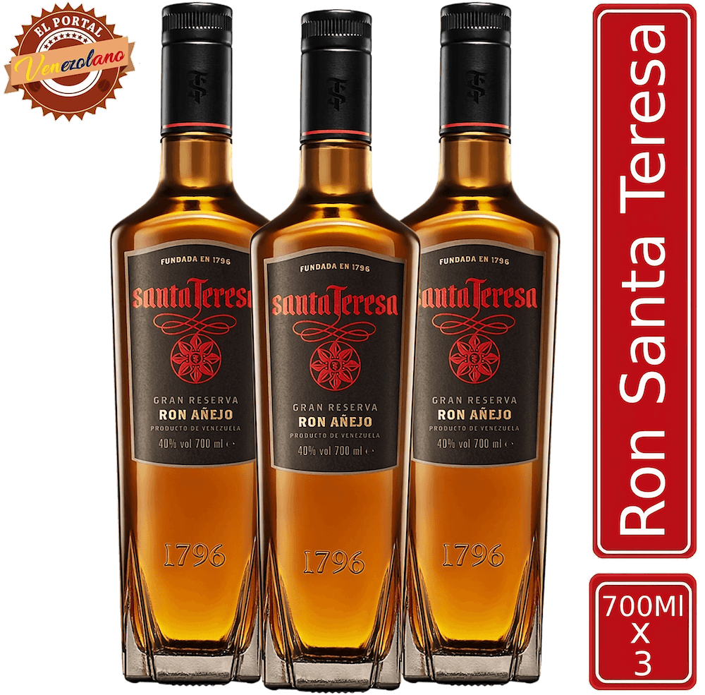 Pack de 3 ron Santa Teresa Gran Reserva venezolano, disponible en Colombia