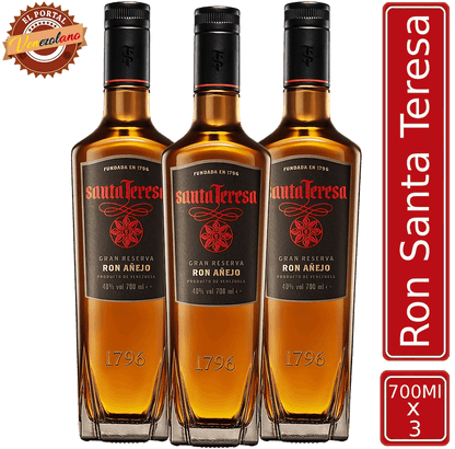 Pack de 3 ron Santa Teresa Gran Reserva venezolano, disponible en Colombia