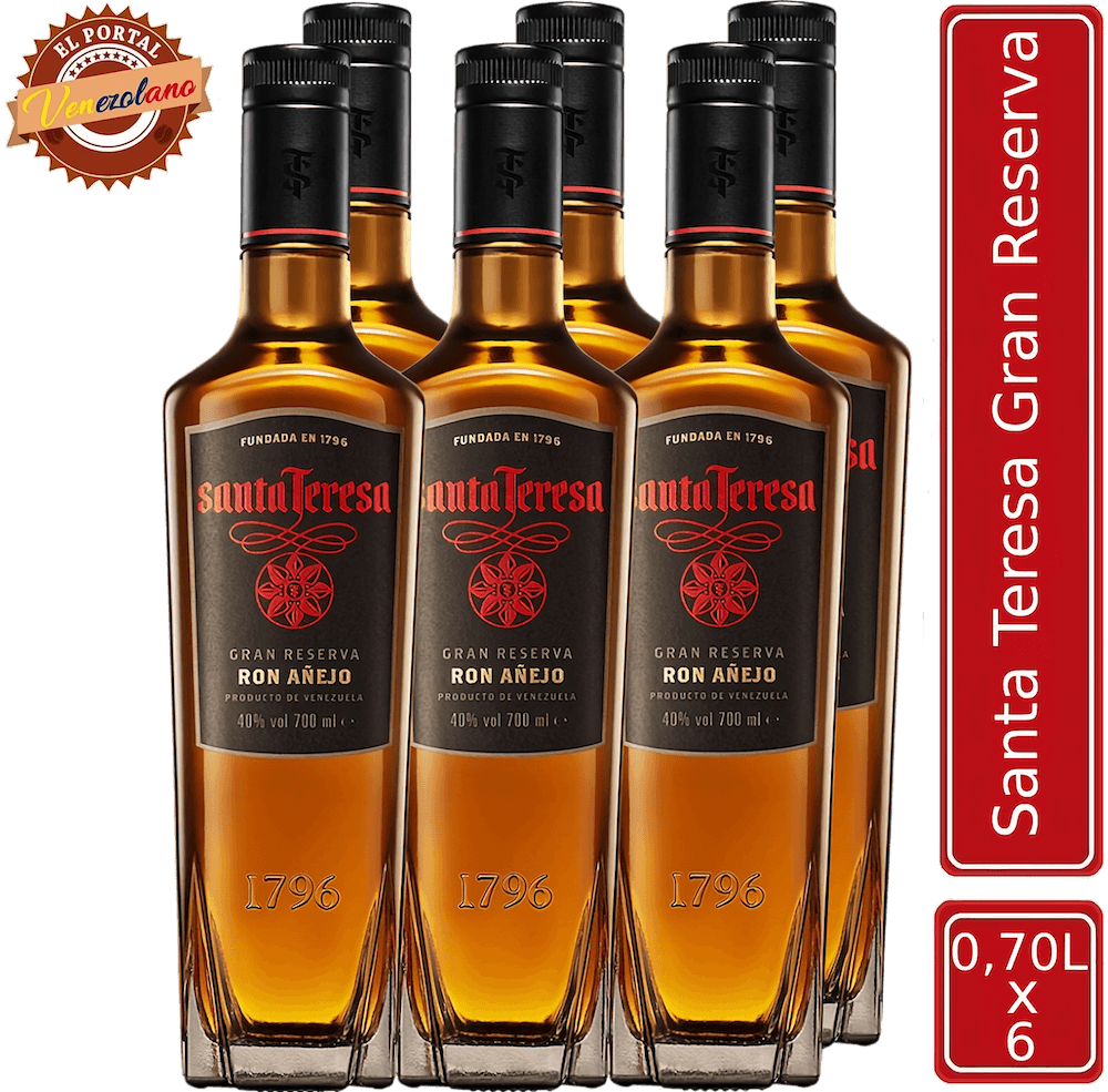 Pack de 6 ron Santa Teresa Gran Reserva venezolano, disponible en Colombia