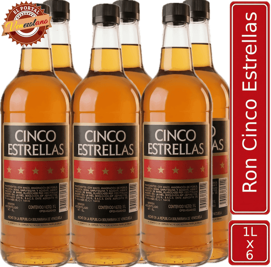 Ron Cinco Estrellas  1L Venezuela x 6 Unidades