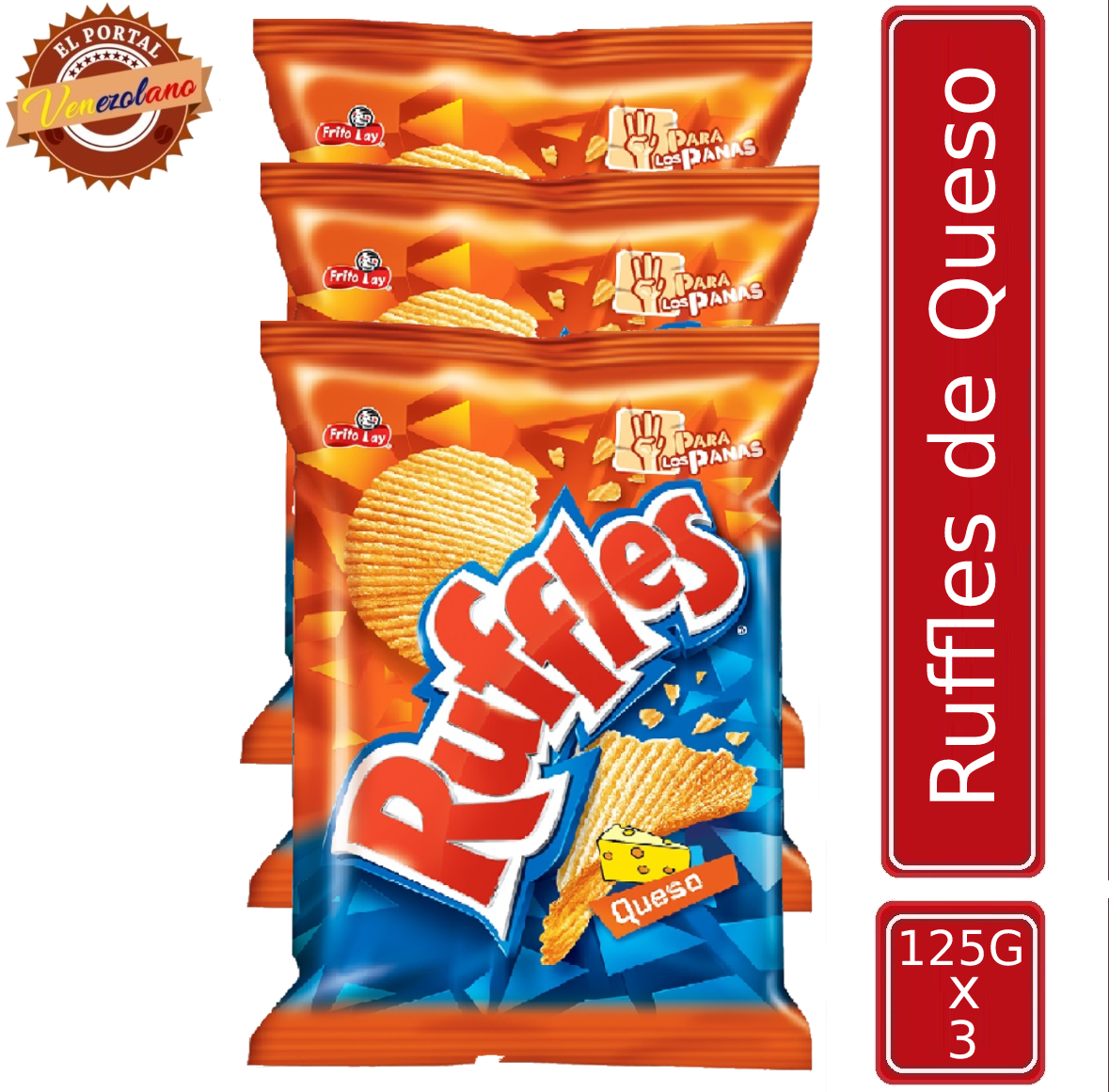 Pack de 3 Ruffles de queso 125g venezolano, disponible en Colombia