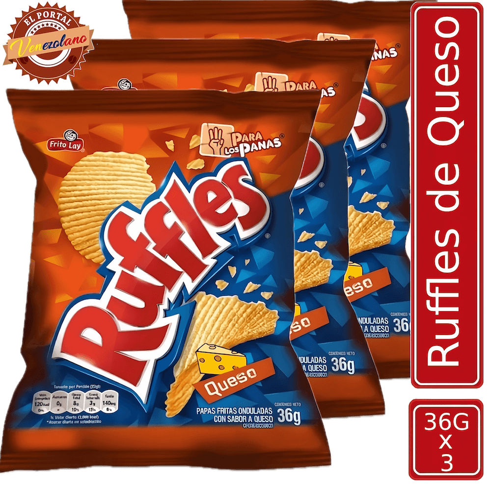 Pack de 3 Ruffles de queso 36g venezolano, disponible en Colombia