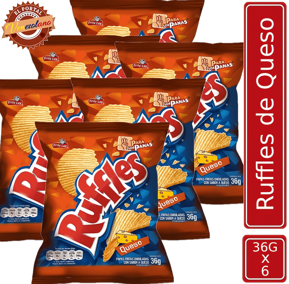 Pack de 6 Ruffles de queso 36g venezolano, disponible en Colombia