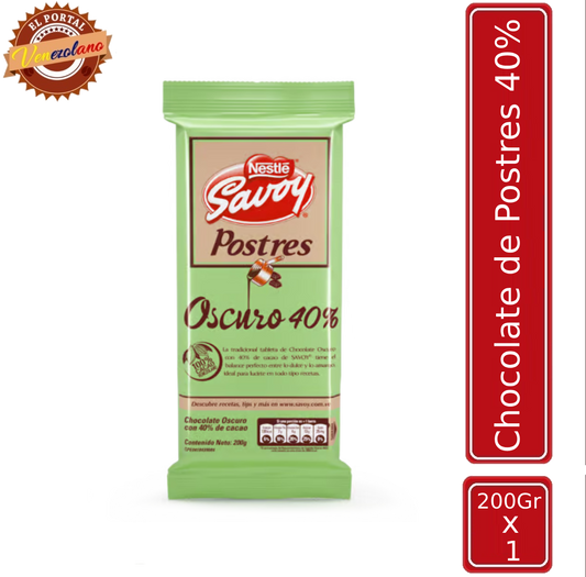 Chocolate De Postre Savoy Verde 40% 200G Venezuela