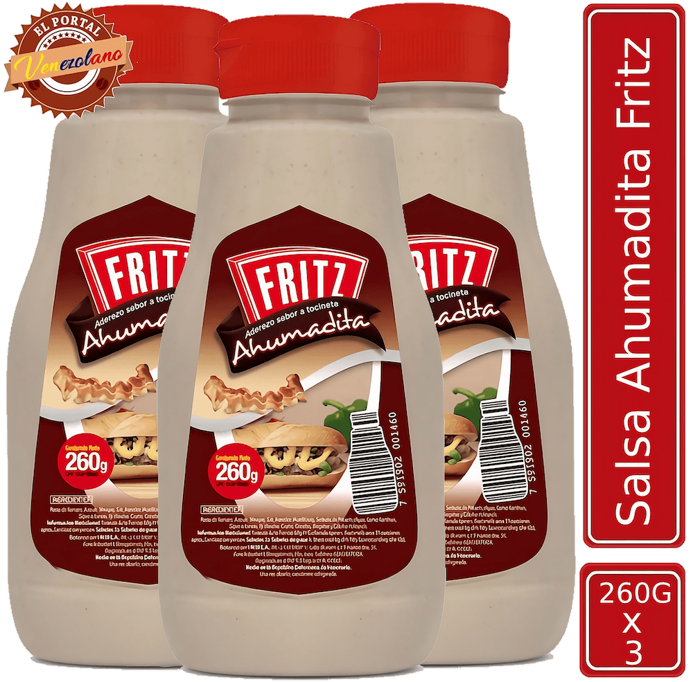 Pack de 3 salsa Fritz ahumaditas venezolana, disponible en Colombia