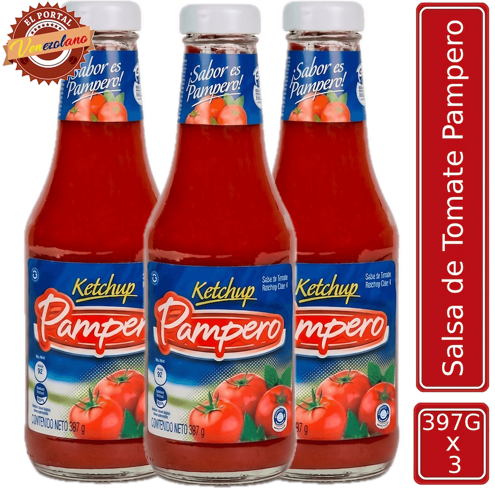 Pack de 3 salsa de tomate Pampero 397g venezolana, disponible en Colombia