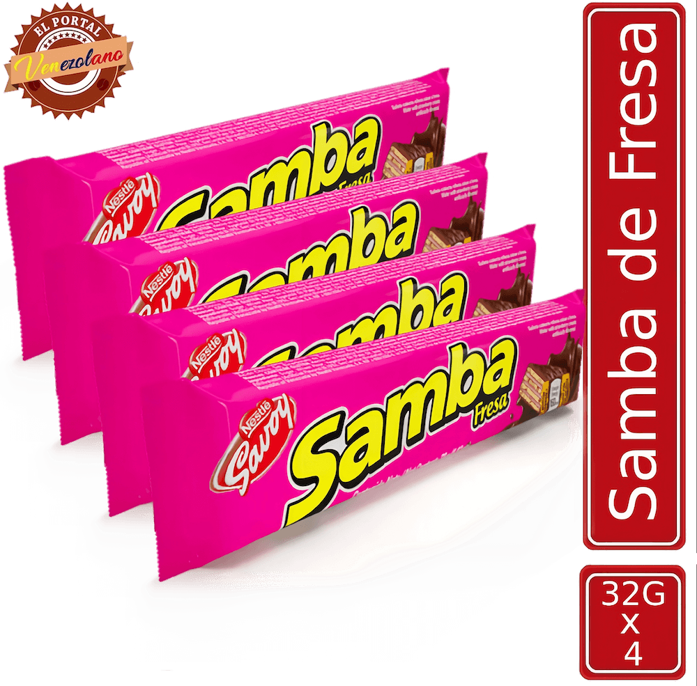 Pack de 4 Samba wafer de fresa venezolano, disponible en Colombia