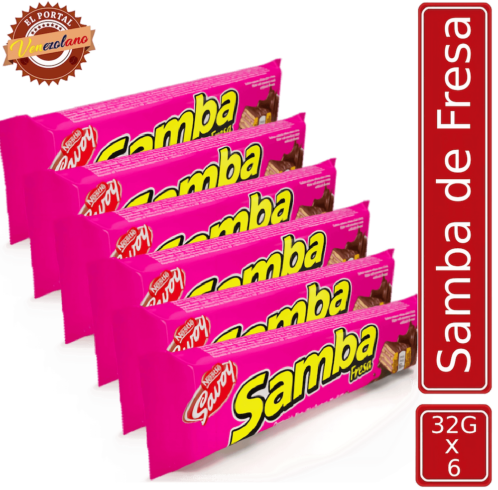 Pack de 6 Samba wafer de fresa venezolano, disponible en Colombia