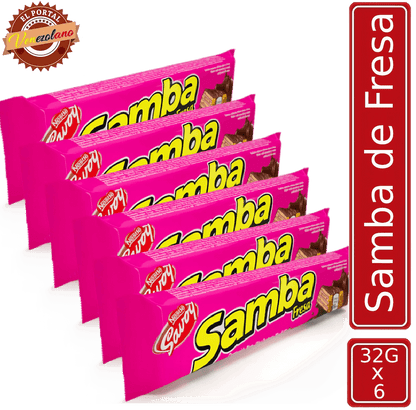 Pack de 6 Samba wafer de fresa venezolano, disponible en Colombia