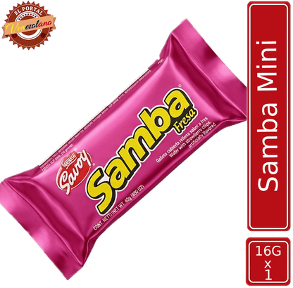 Samba Mini wafer de fresa venezolano, disponible en Colombia