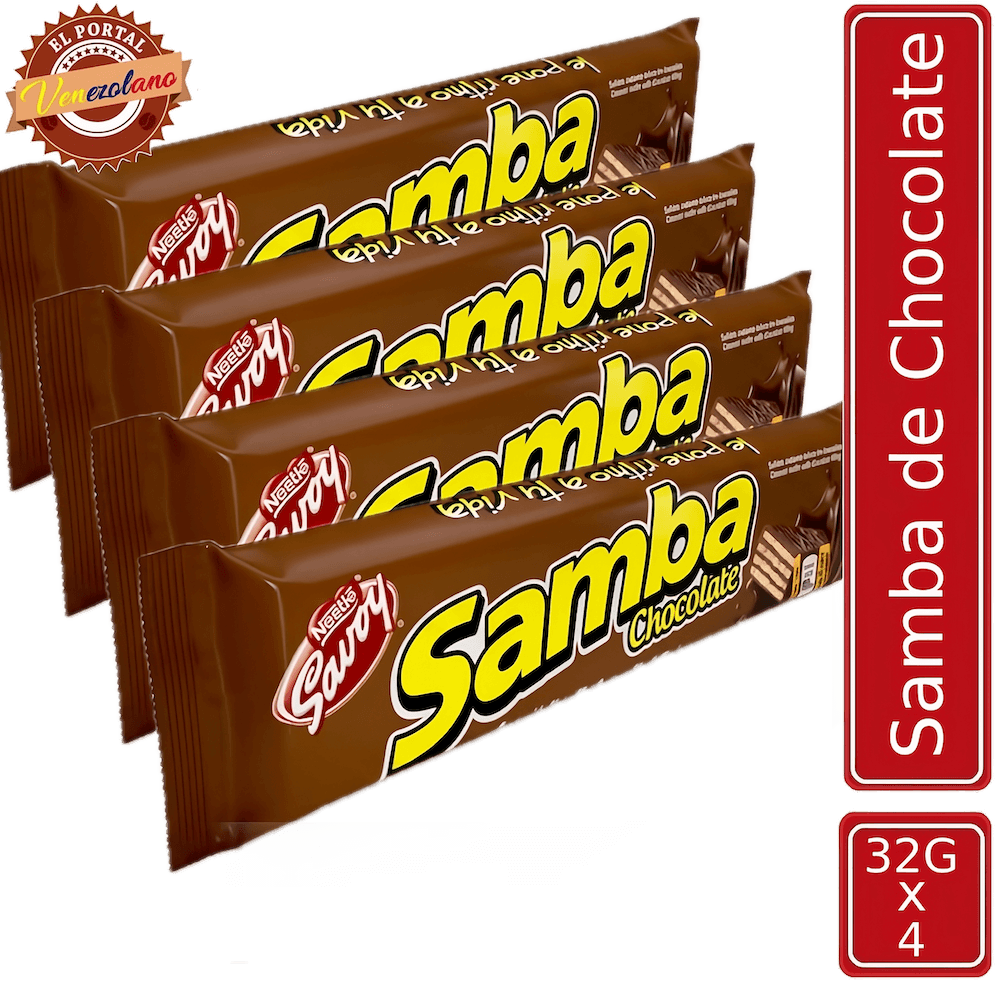 Pack de 4 Samba wafer de chocolate venezolano, disponible en Colombia