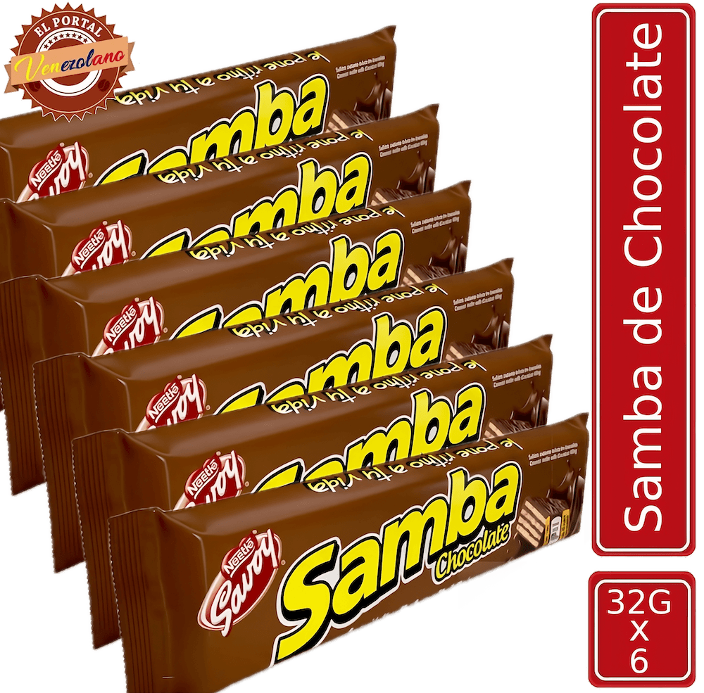 Pack de 6 Samba wafer de chocolate venezolano, disponible en Colombia