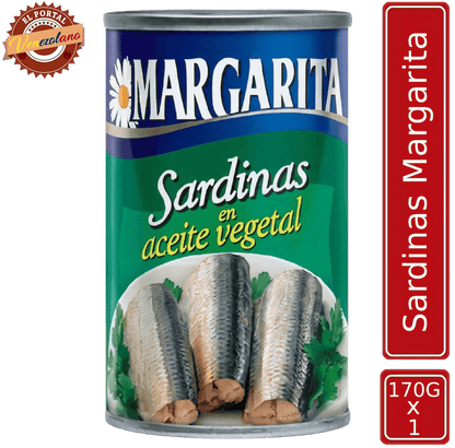 Sardina Margaritas 170g en aceite vegetal venezolana, disponible en Colombia