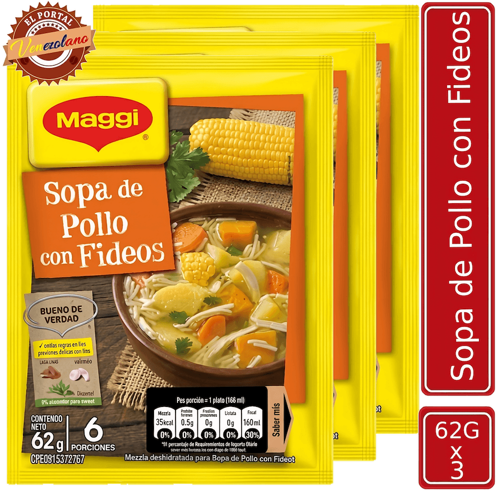 Sopa de Pollo con Fideos Maggi 62g Venezuela x 3 Unidades