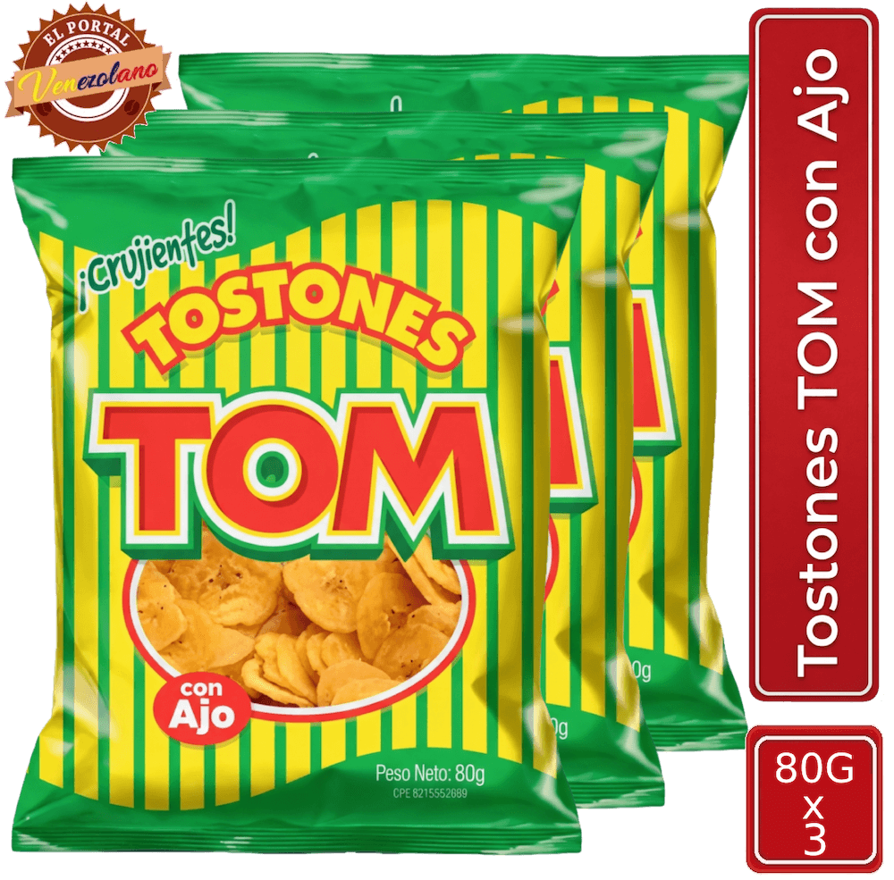 Pack de 3 Tostón Tom 80g venezolano, disponible en Colombia