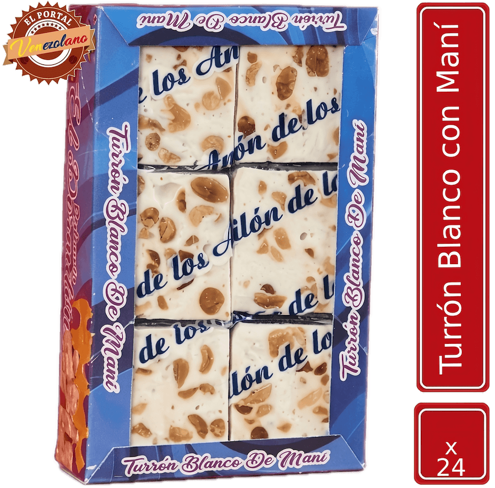 Pack de 24 turrón blanco con maní El Dormilón venezolano, disponible en Colombia