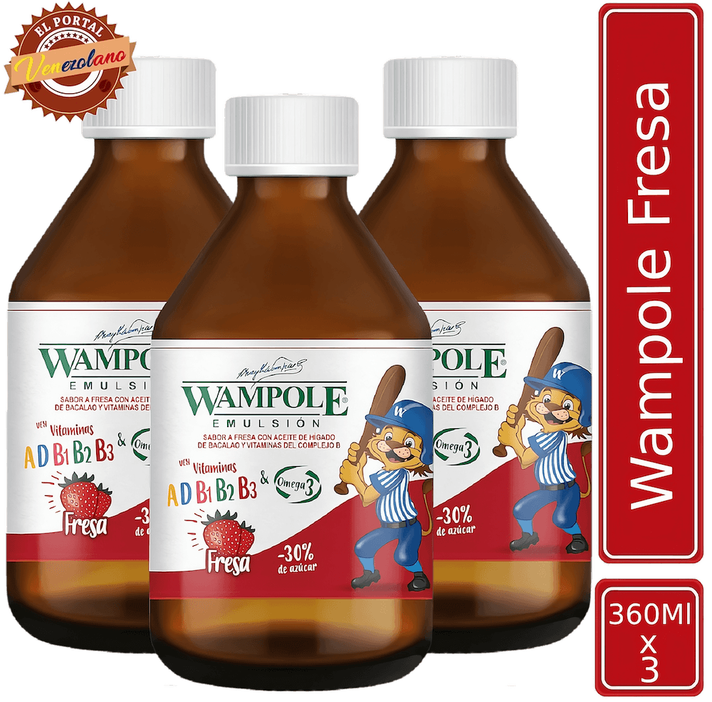 Pack de 3 Wampole de fresa 360 ml venezolano, disponible en Colombia