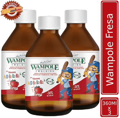 Pack de 3 Wampole de fresa 360 ml venezolano, disponible en Colombia