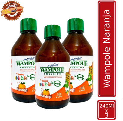 Pack de 3 Wampole de naranja 240 ml venezolano, disponible en Colombia