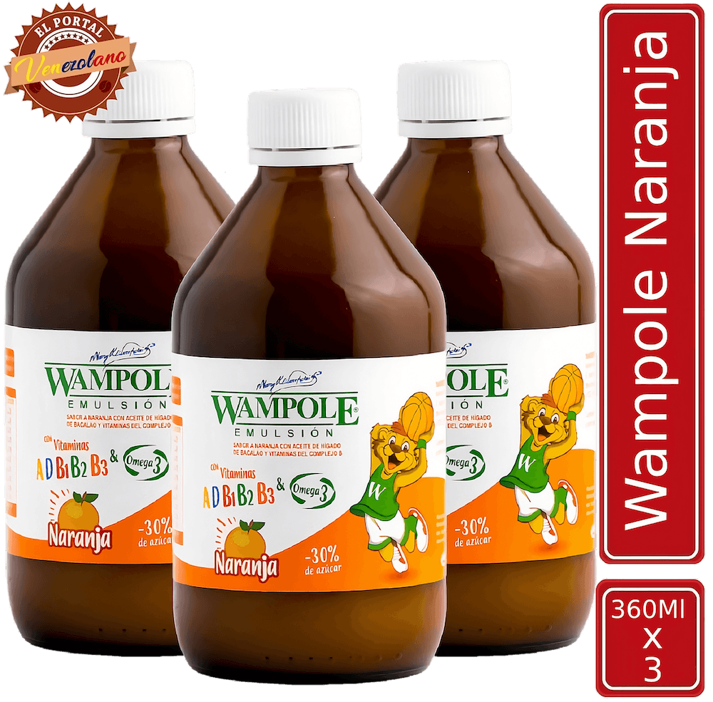 Pack de 3 Wampole de naranja 360 ml venezolano, disponible en Colombia