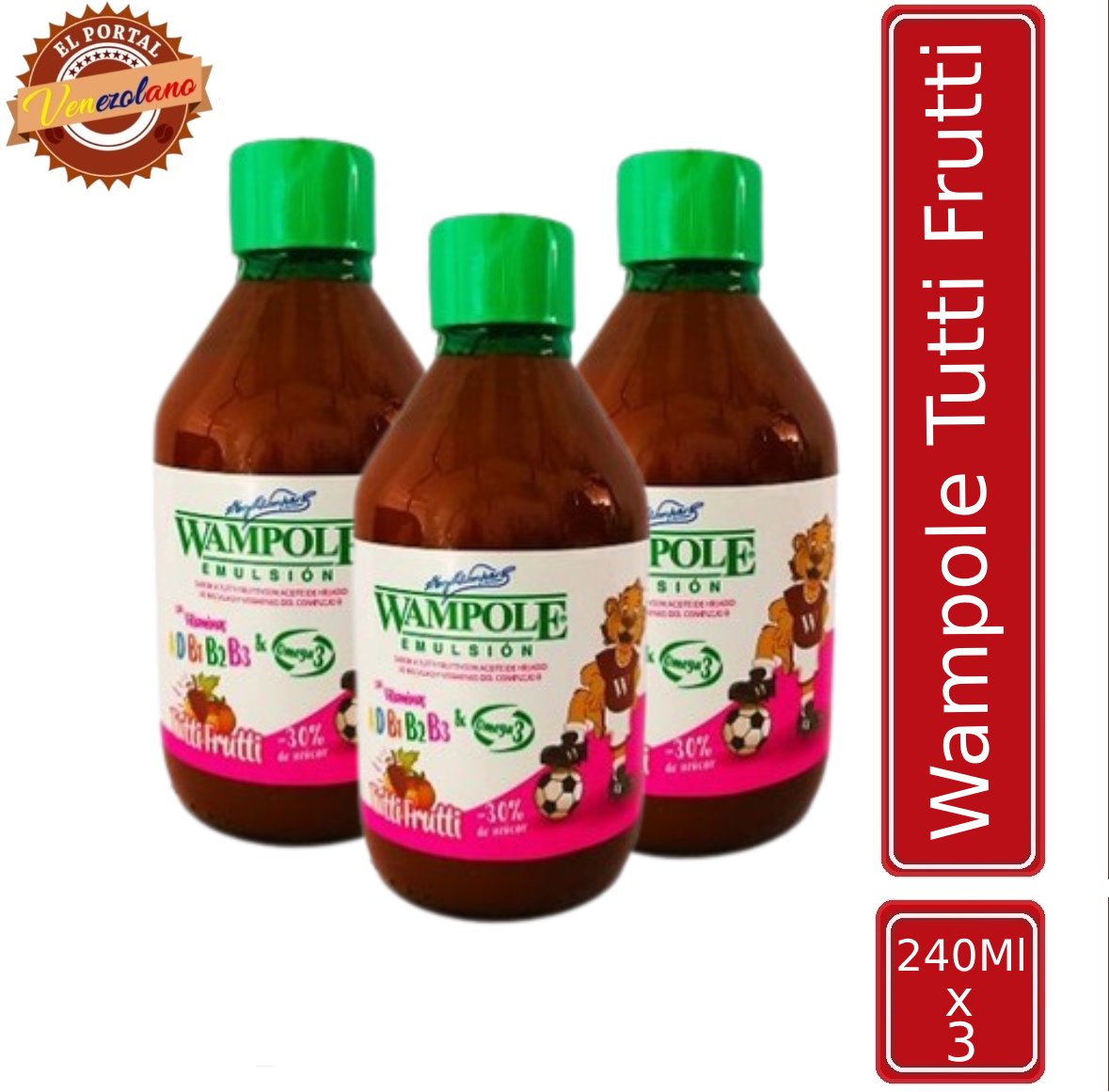 Pack de 3 Wampole Tutti Frutti 240 ml venezolano, disponible en Colombia