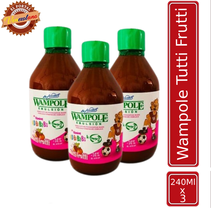 Pack de 3 Wampole Tutti Frutti 240 ml venezolano, disponible en Colombia