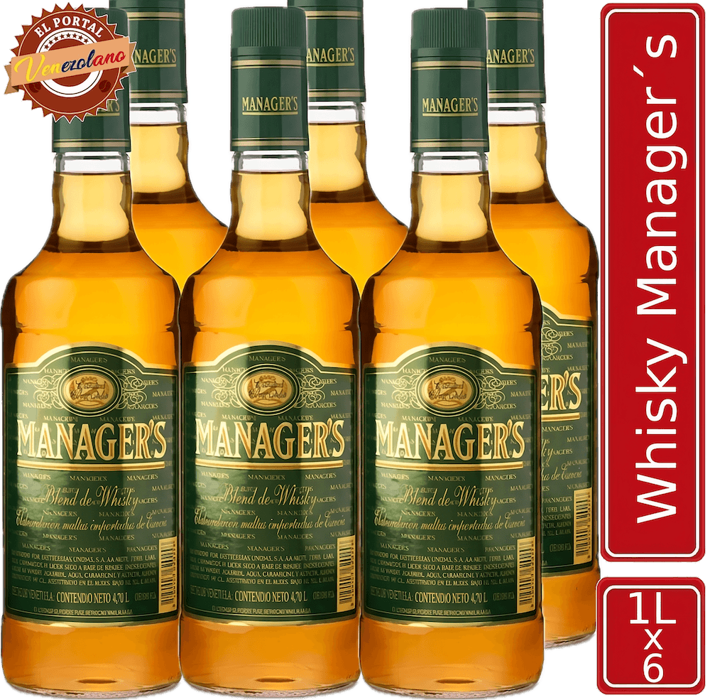 Pack de 6 whisky Manager's 1 litro venezolano, disponible en Colombia