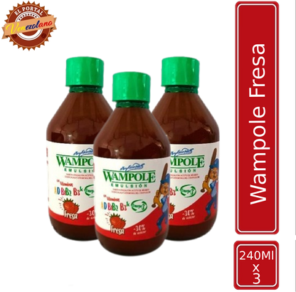 Pack de 3 Wampole de fresa 240 ml venezolano, disponible en Colombia